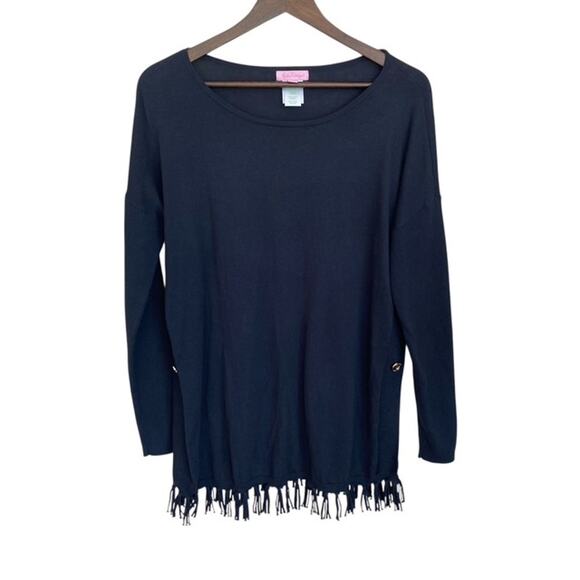 Lilly Pulitzer Navy Blue Fringe Sweater - Size Small - Picture 1 of 4